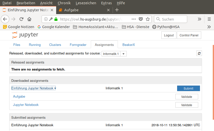 Abgegebene Assignments