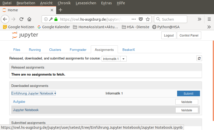 Anklicken eines Jupyter Notebooks