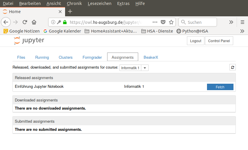 Assignments Ansicht