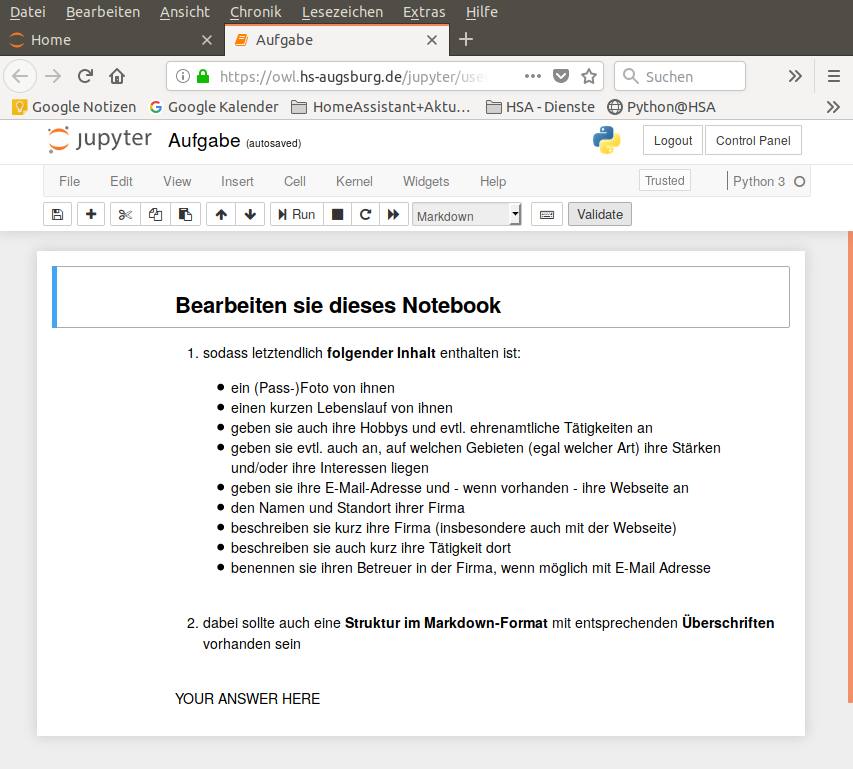 Validieren kann auch im Jupyter Notebook selbst geschehen