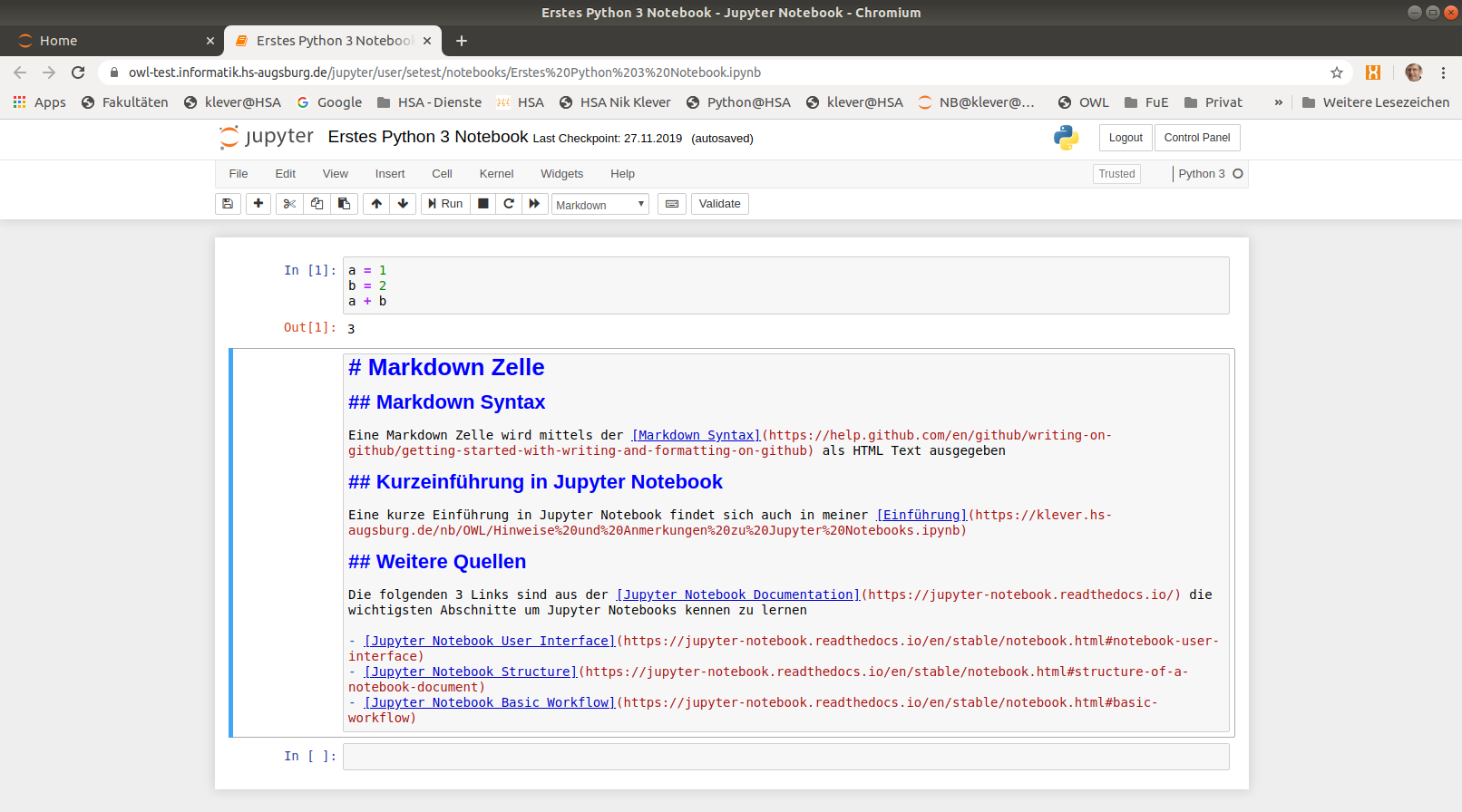 Eingabe von Markdown Text