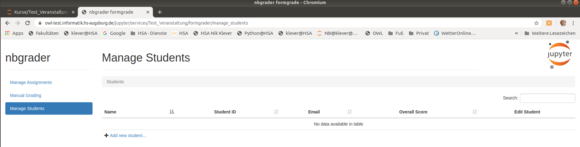 Manage Students Übersicht