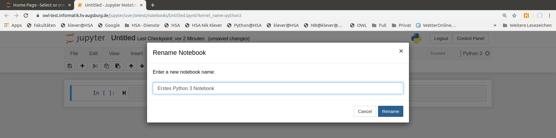 Umbenennen des Notebooks