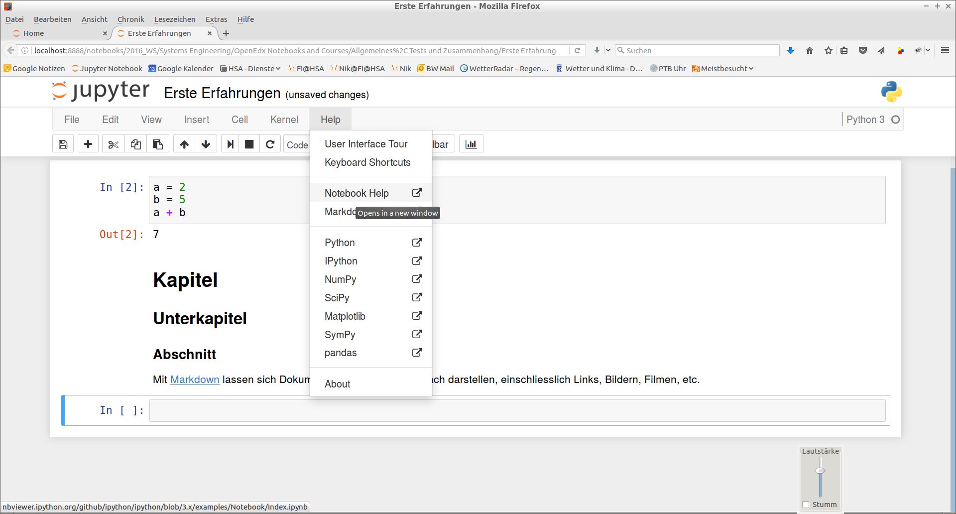 Ausführen einer Notebook Markdown Zelle