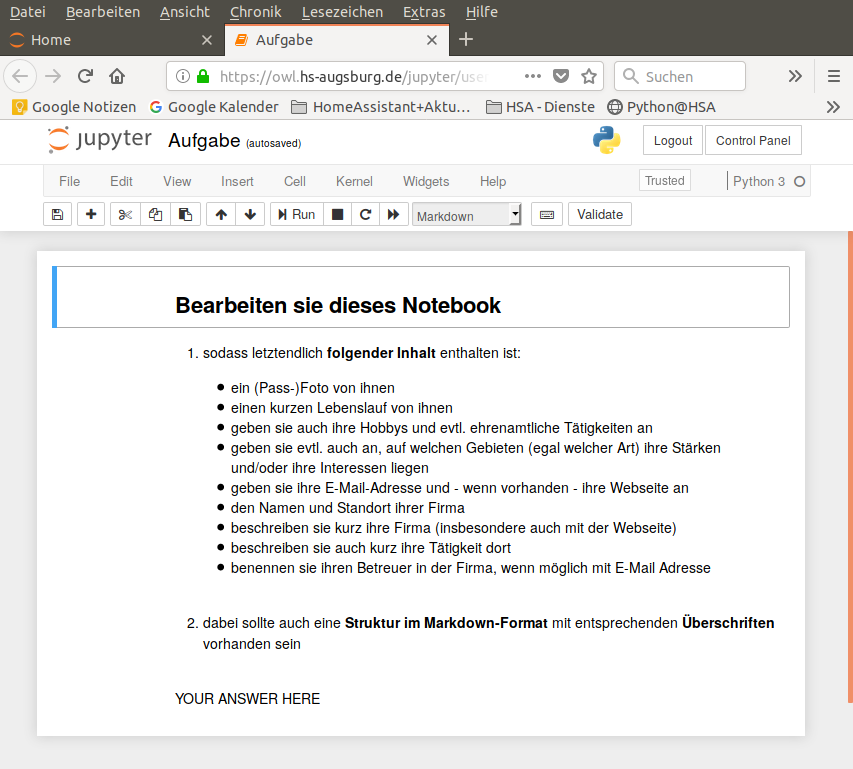 Bearbeiten eines weiteren Jupyter Notebooks