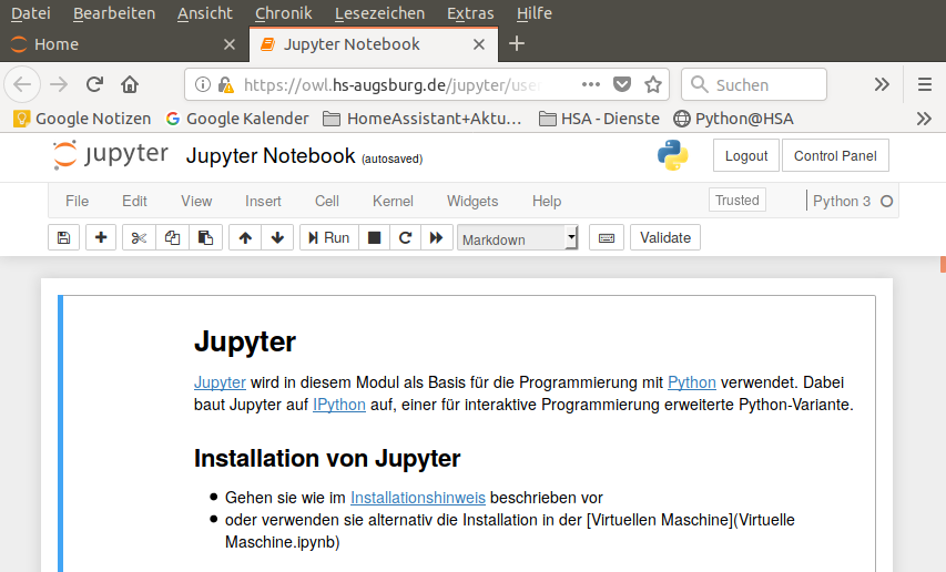 Durcharbeiten dieses Jupyter Notebooks